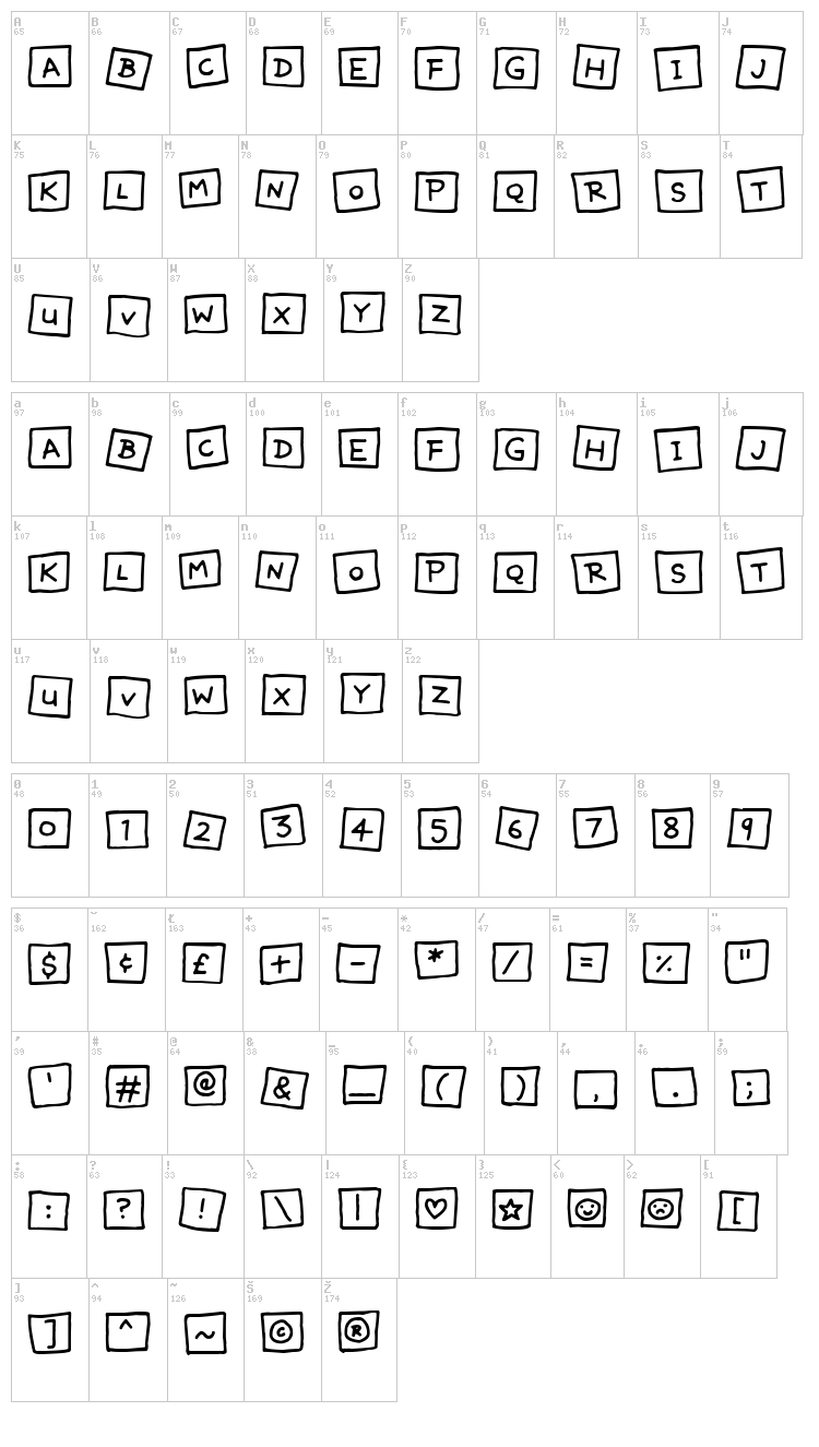 Cute Notes font map